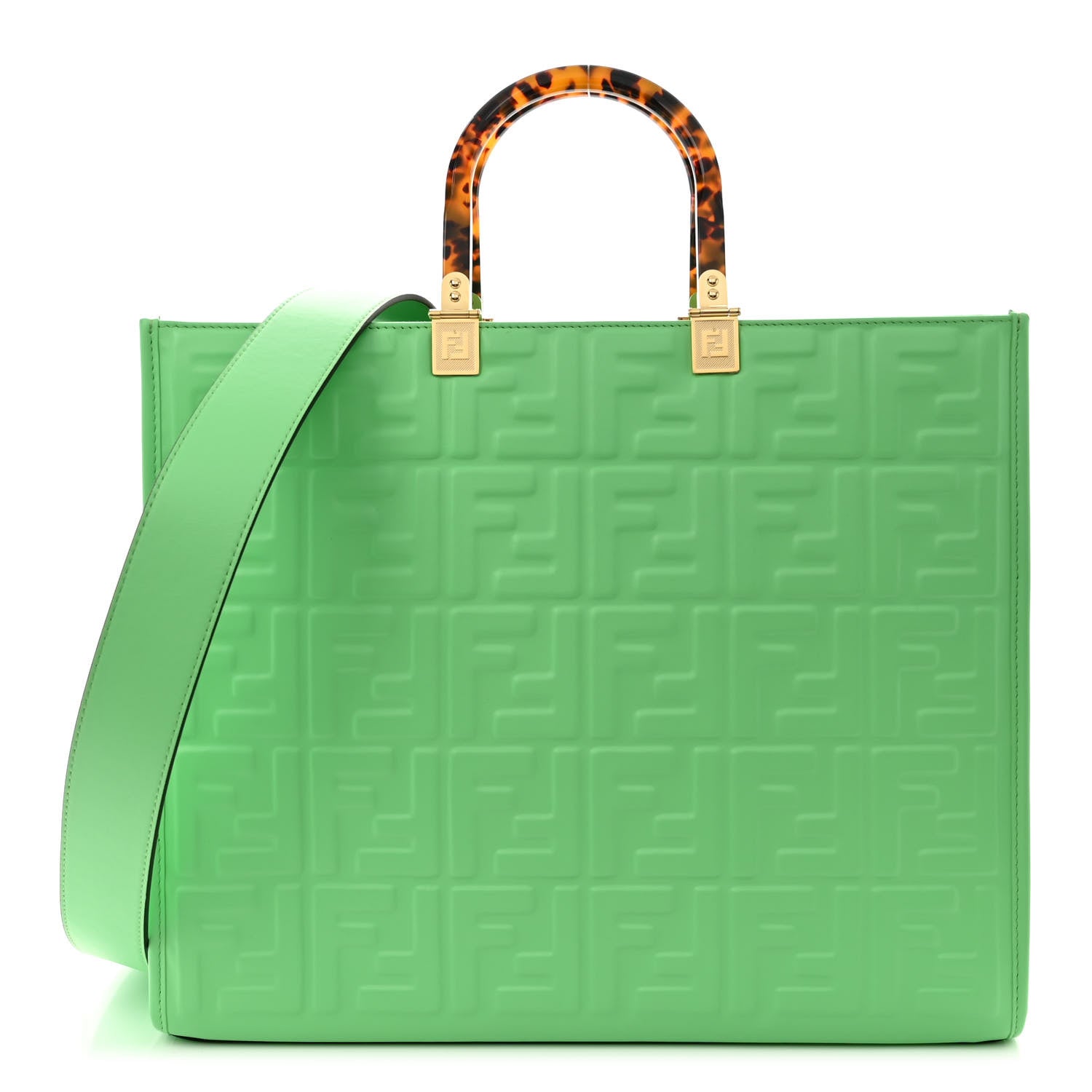 Fendi Vitello Plexiglass FF Embossed Medium Fendi Sunshine Shopper Tote Edamame 1 of 10