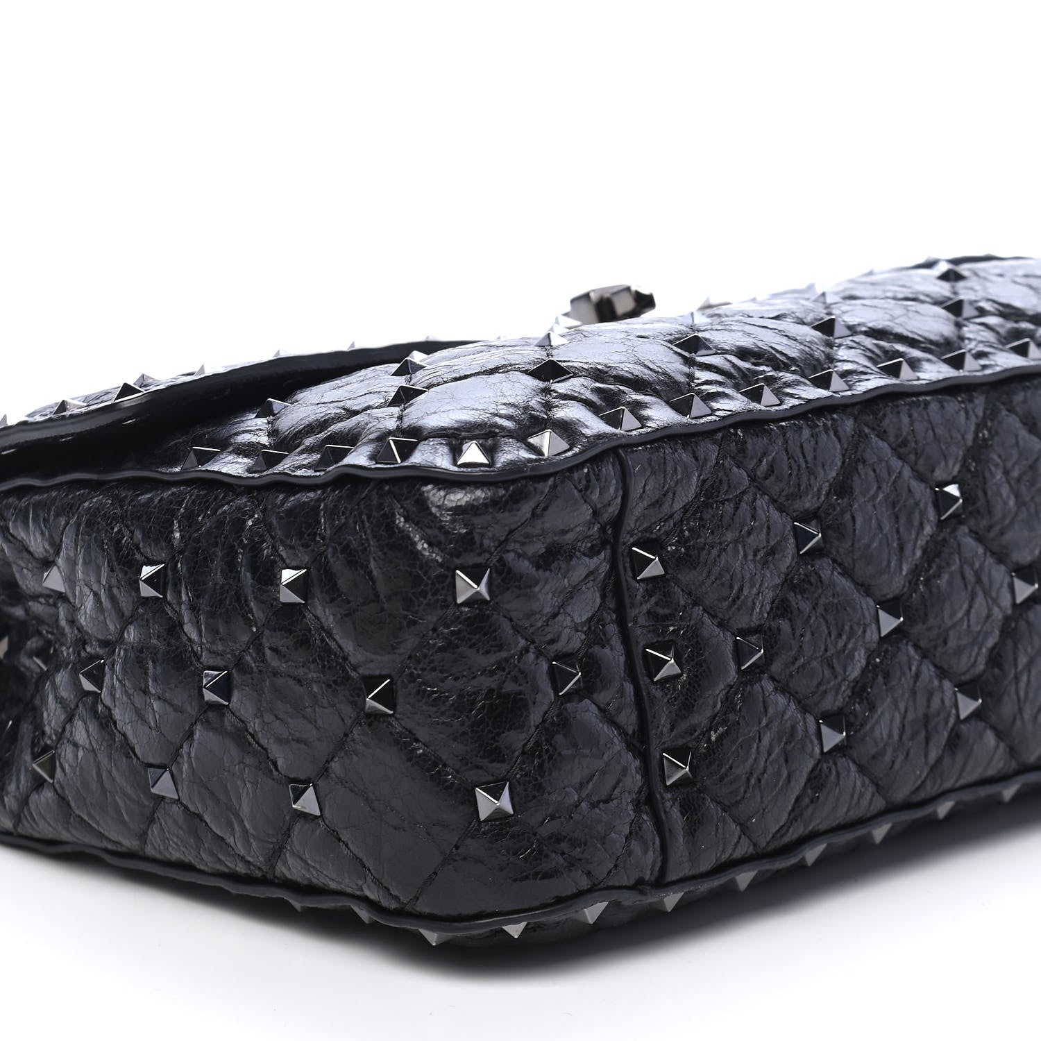 Valentino Garavani Craquele Nappa Medium Rockstud Spike Shoulder Bag Black 7 of 8
