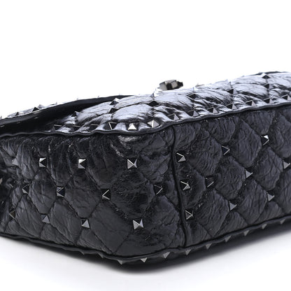 Valentino Garavani Craquele Nappa Medium Rockstud Spike Shoulder Bag Black 7 of 8
