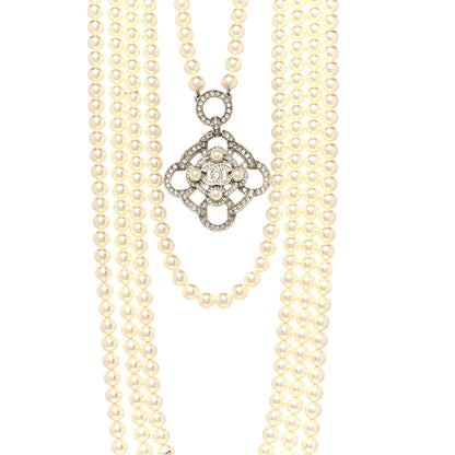 Chanel Pearl Crystal CC Multi Strand Necklace Silver 3 of 11