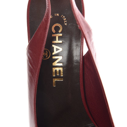 Chanel Calfskin Camellia Slingback Pumps 37.5 Red Black 7 of 8