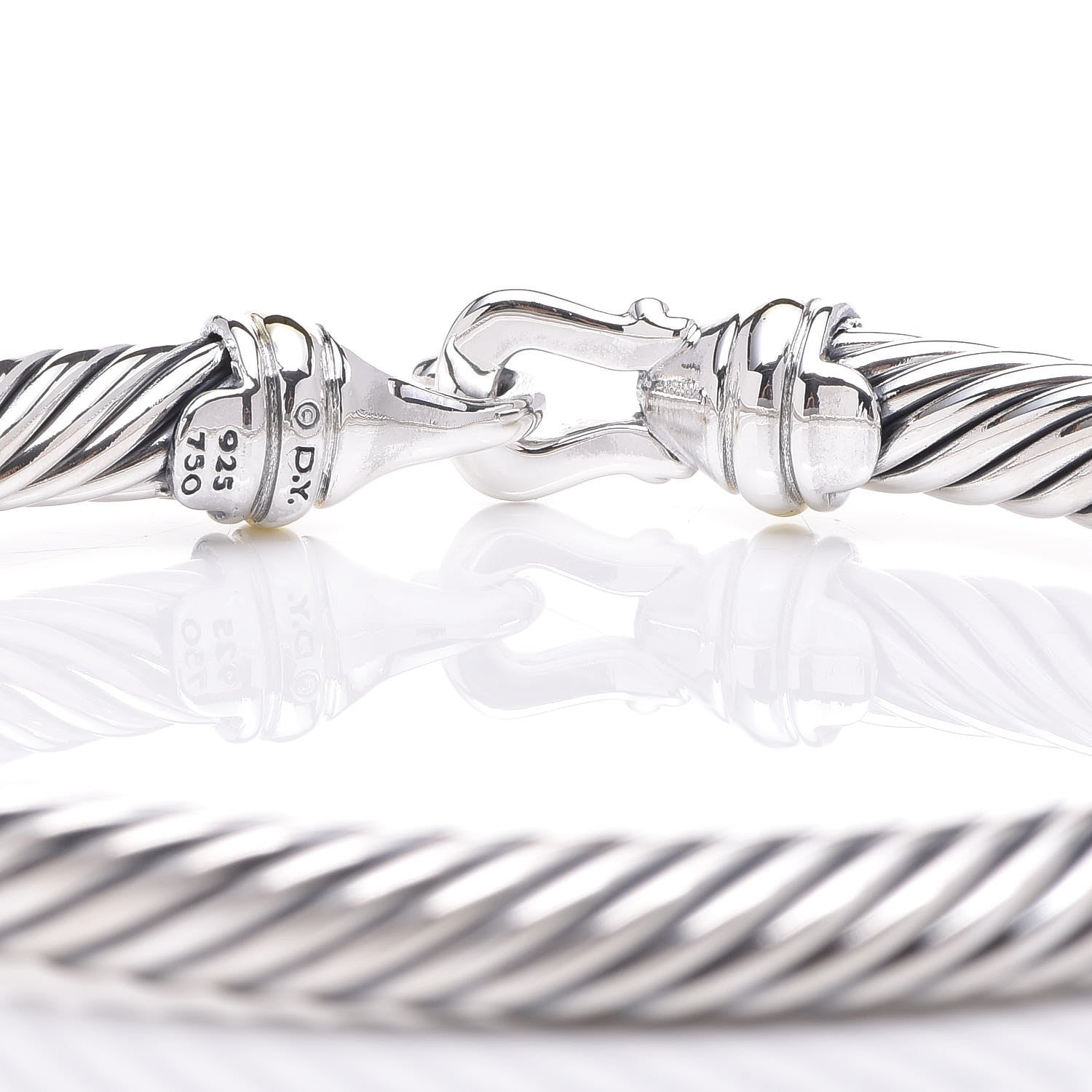 David Yurman Sterling Silver 18K Yellow Gold 5mm Cable Classic Buckle Bracelet 4 of 4