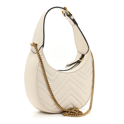 Gucci Calfskin Matelasse Chevron Mini GG Marmont Half Moon Hobo Mystic White 3 of 14