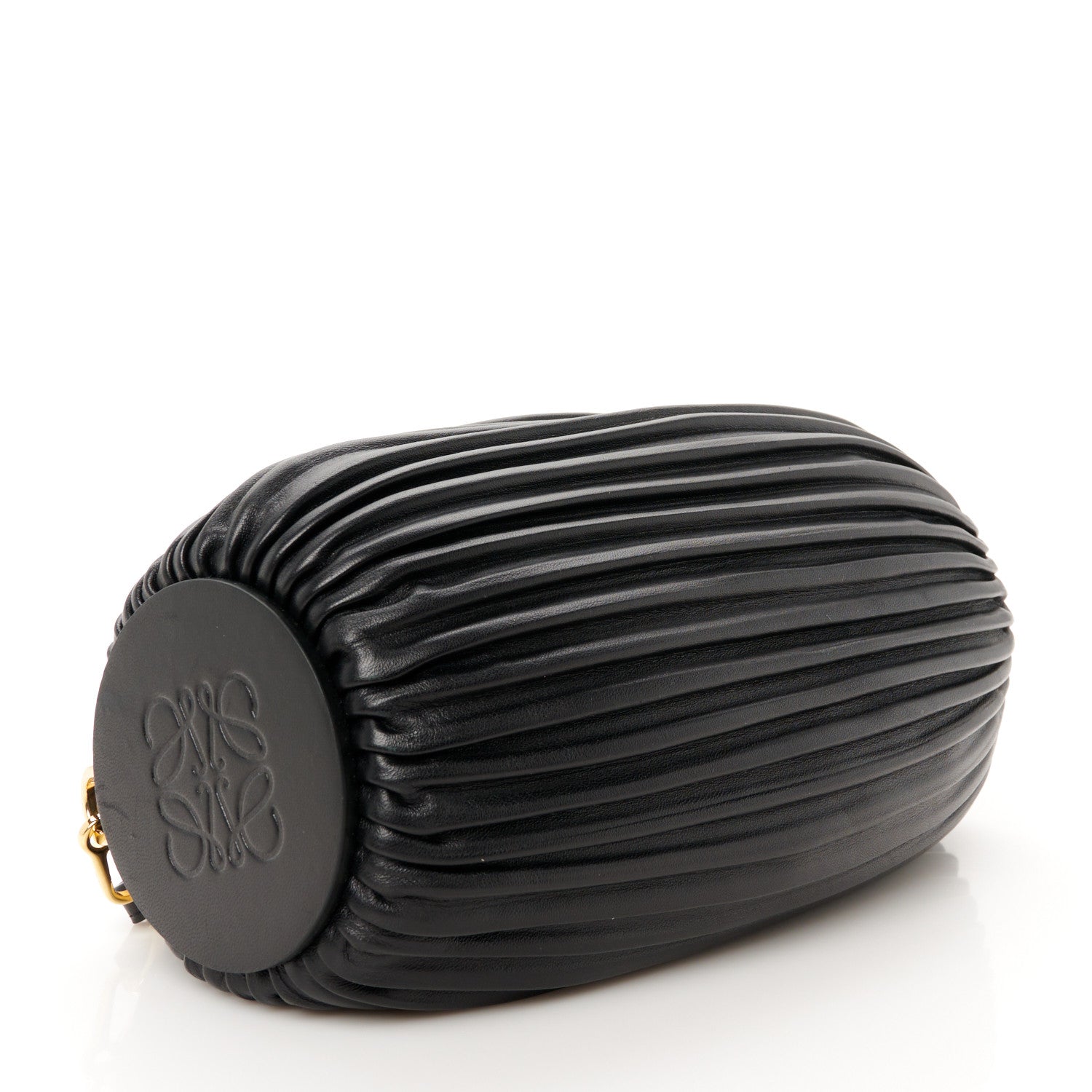 Loewe Lambskin Pleated Bracelet Pouch Shoulder Bag Black 4 of 10