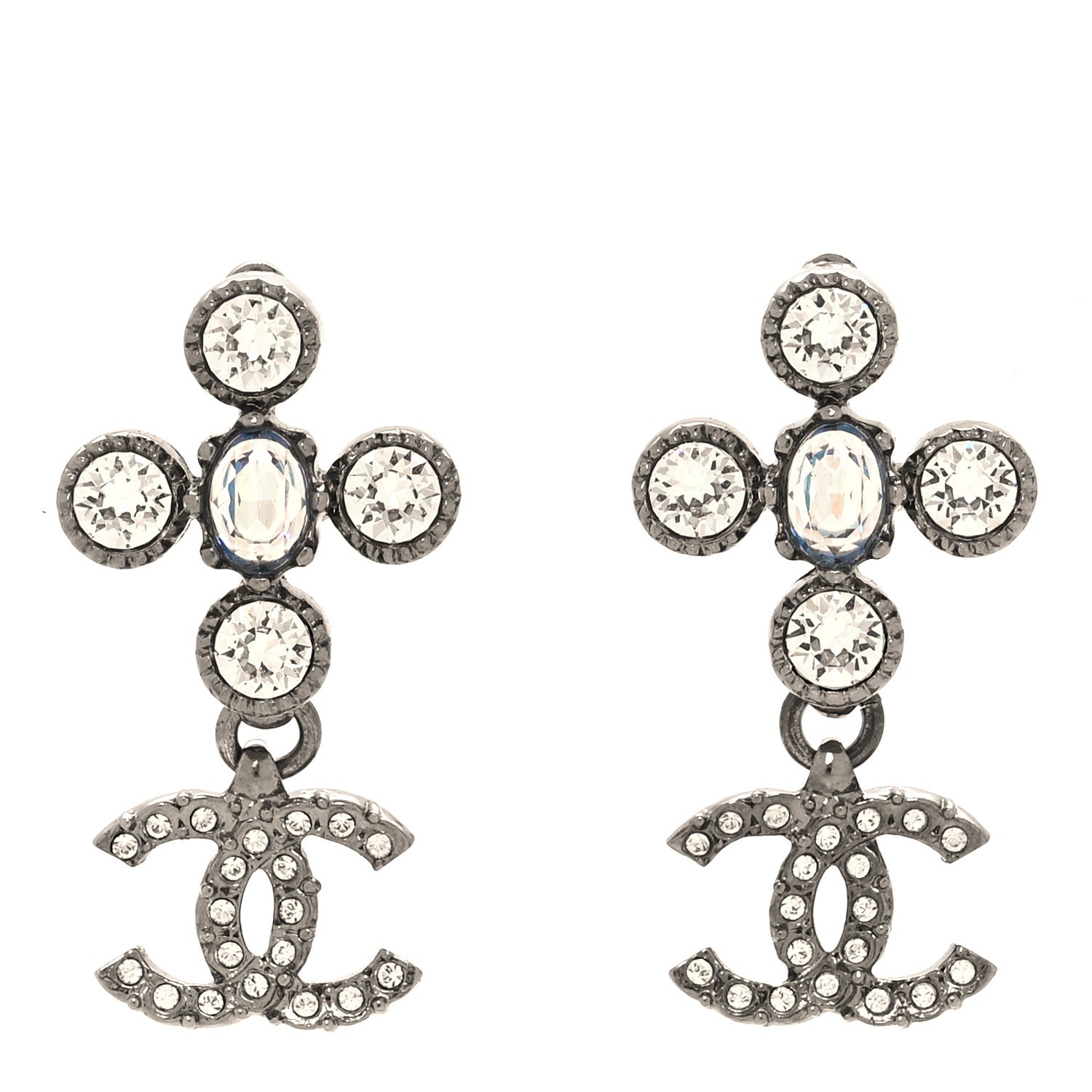 Chanel Ruthenium Crystal CC Drop Earrings Blue 1 of 5