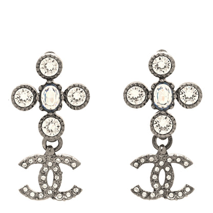 Chanel Ruthenium Crystal CC Drop Earrings Blue 1 of 5