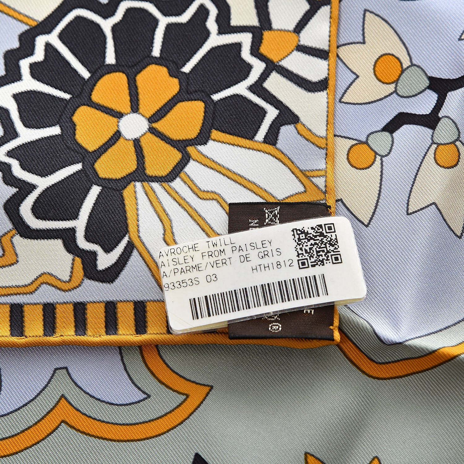 Hermes Silk Gavroche Paisley From Paisley Pocket Square Parme Vert De Gris 4 of 4