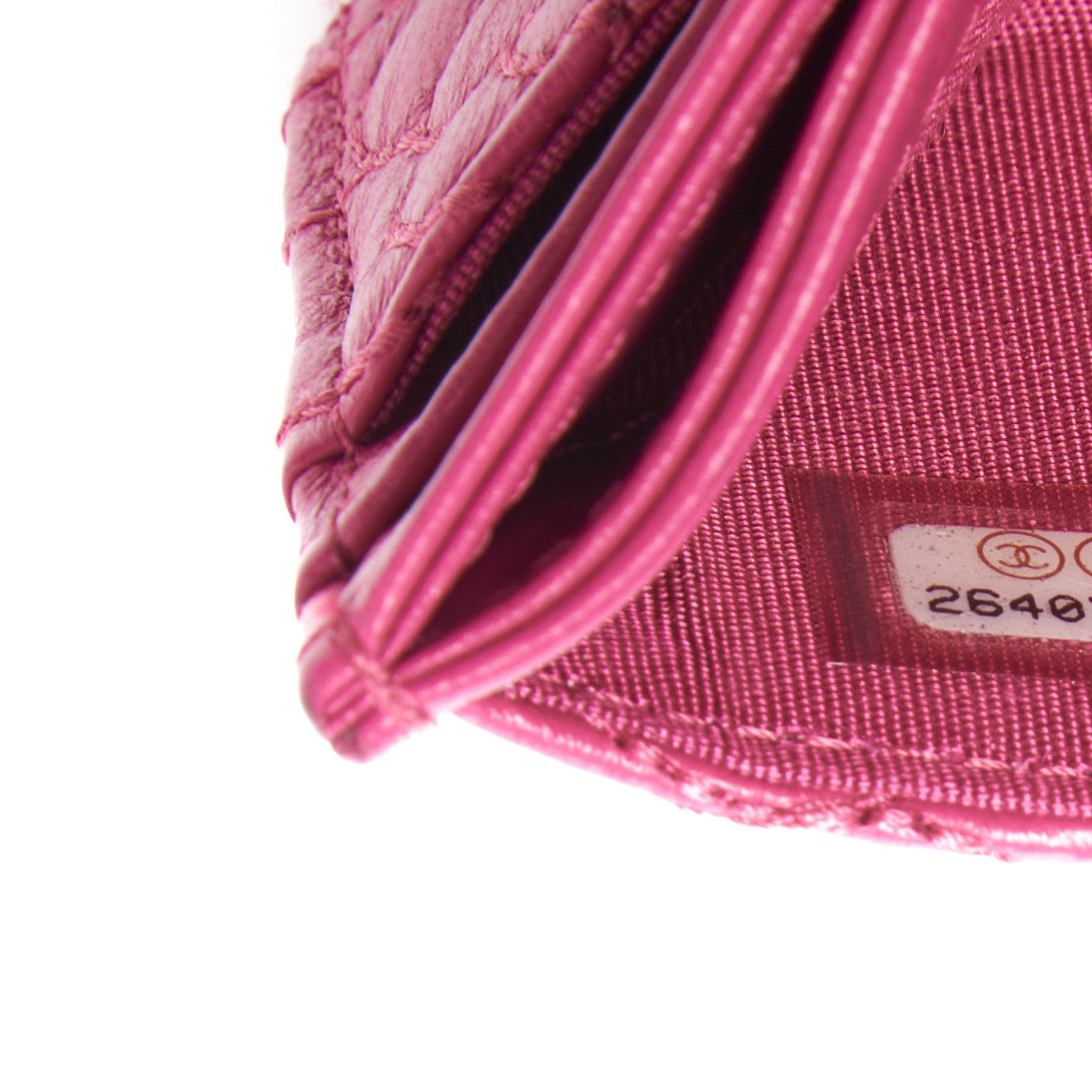 Lambskin Camellia Embossed Card Holder Fuchsia