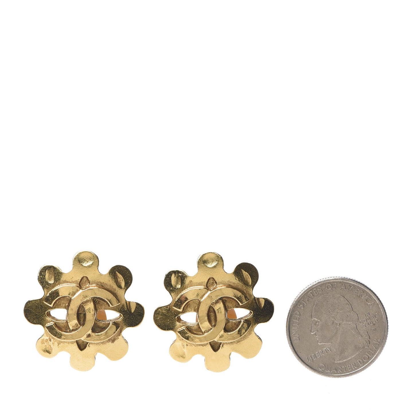 CC Flower Clip On Earrings Gold