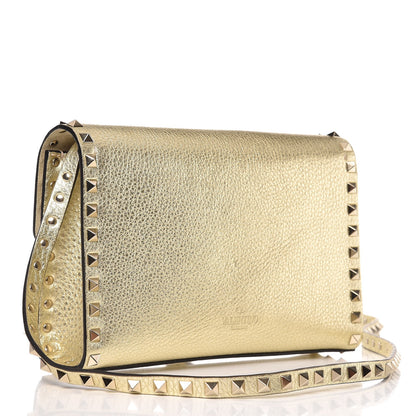 Valentino Garavani Metallic Pebbled Calfskin Medium Rockstud Flip Lock Crossbody Bag Platino 3 of 7