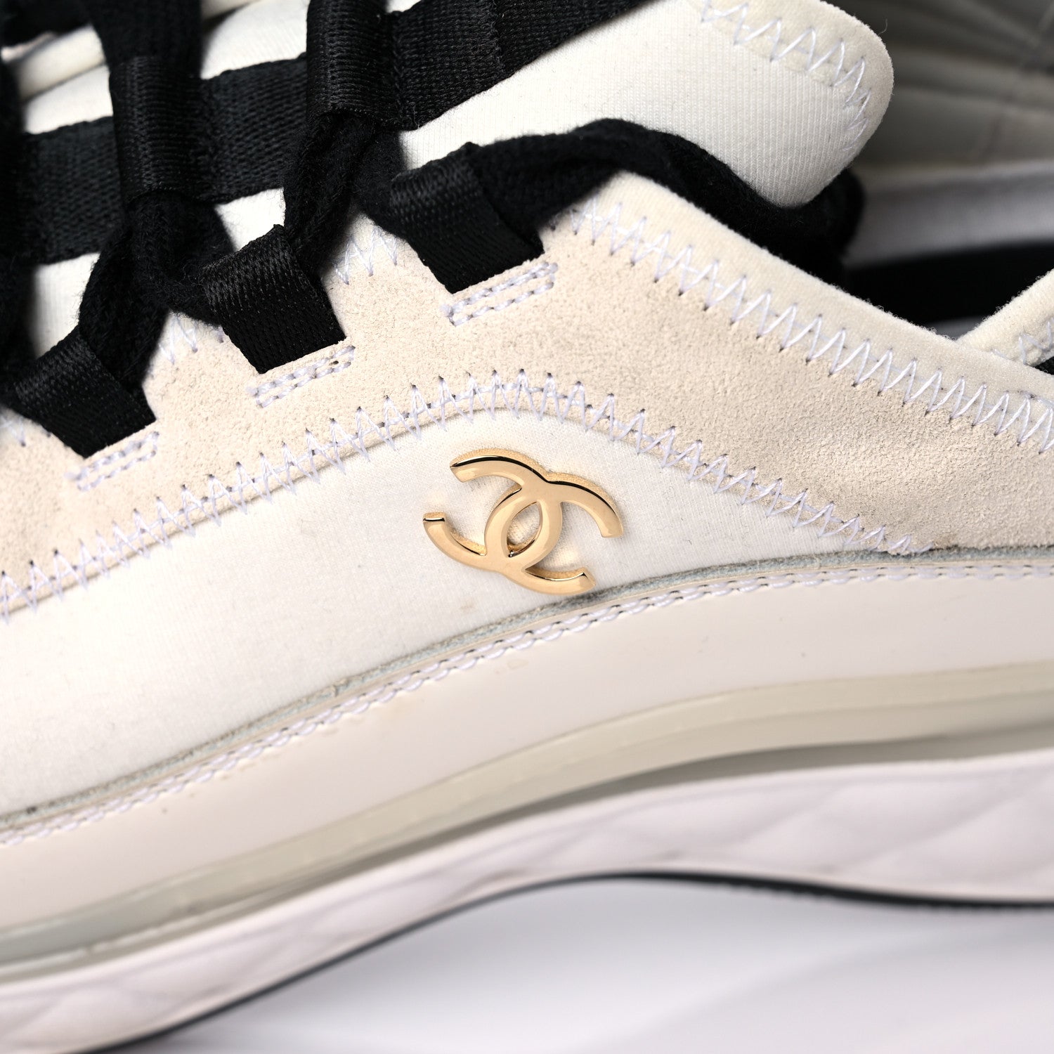 Chanel Velvet Calfskin Mixed Fibers CC Sneakers 39.5 Ivory Black 8 of 14