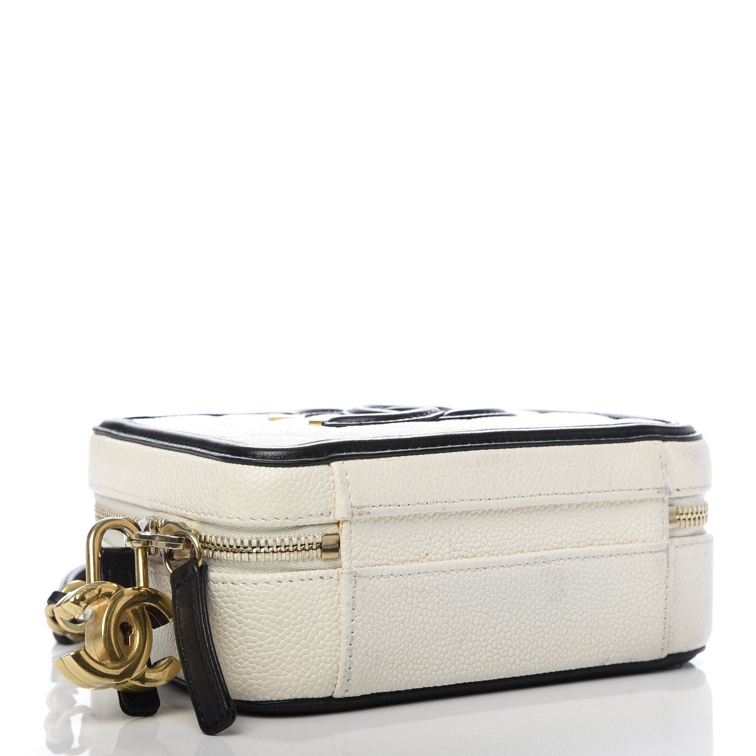 Chanel Caviar Quilted Small CC Filigree Vanity Case White Black 4 of 9
