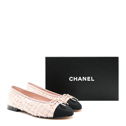 Chanel Tweed Grosgrain Cap Toe Ballerina Flats 37.5 Light Pink Black 9 of 9