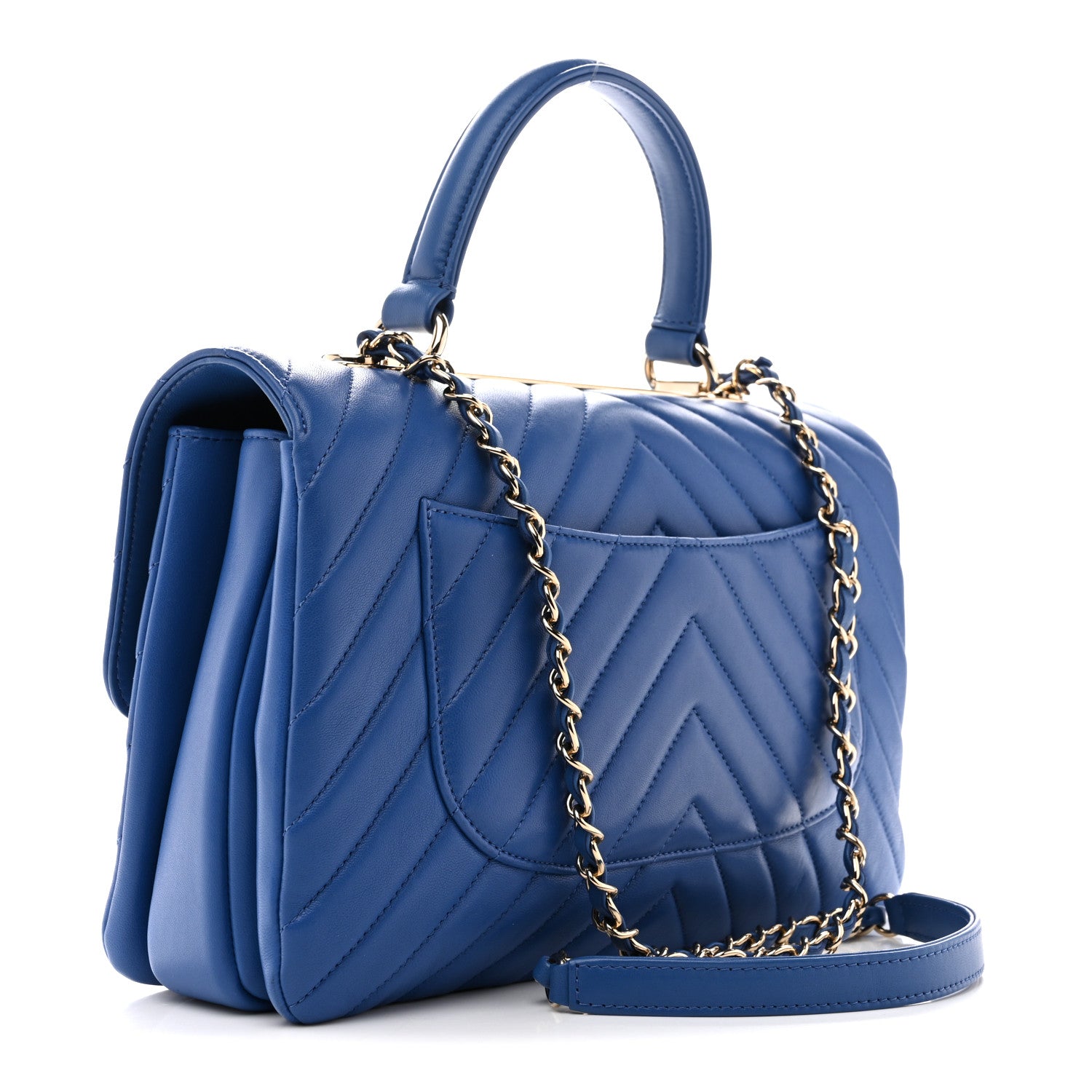 Chanel Lambskin Chevron Quilted Medium Trendy CC Dual Handle Flap Bag Blue 3 of 11