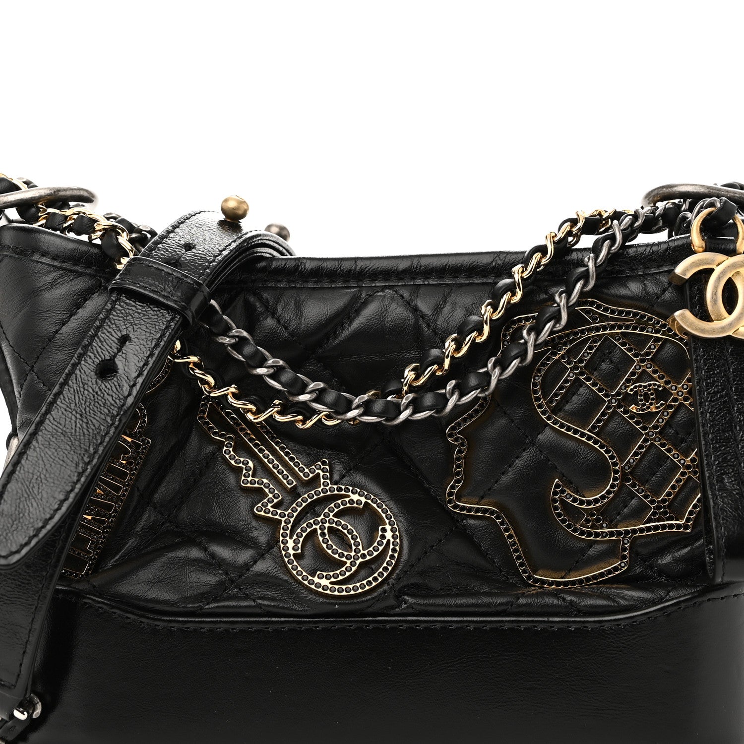 Chanel Aged Calfskin Quilted Charms Small Gabrielle Hobo Black 8 of 10
