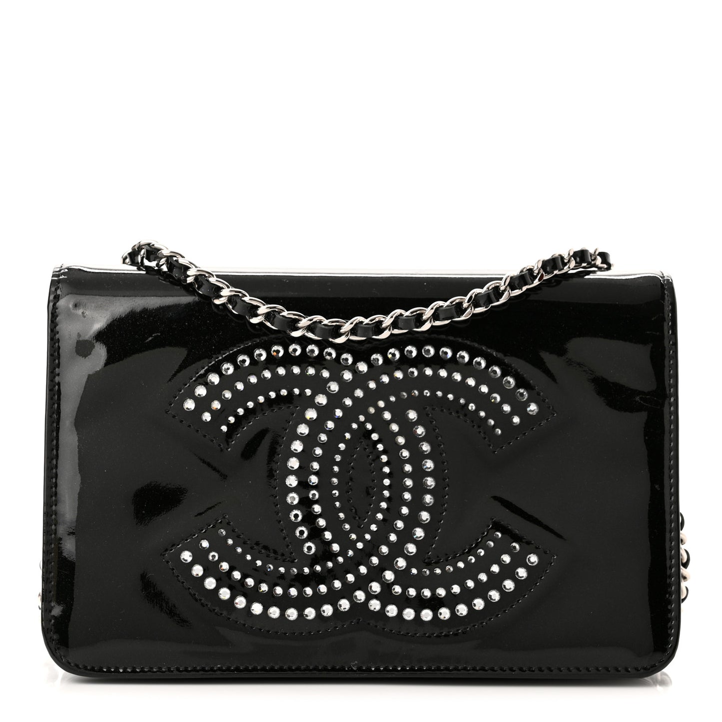 Patent Strass Wallet On Chain WOC Black