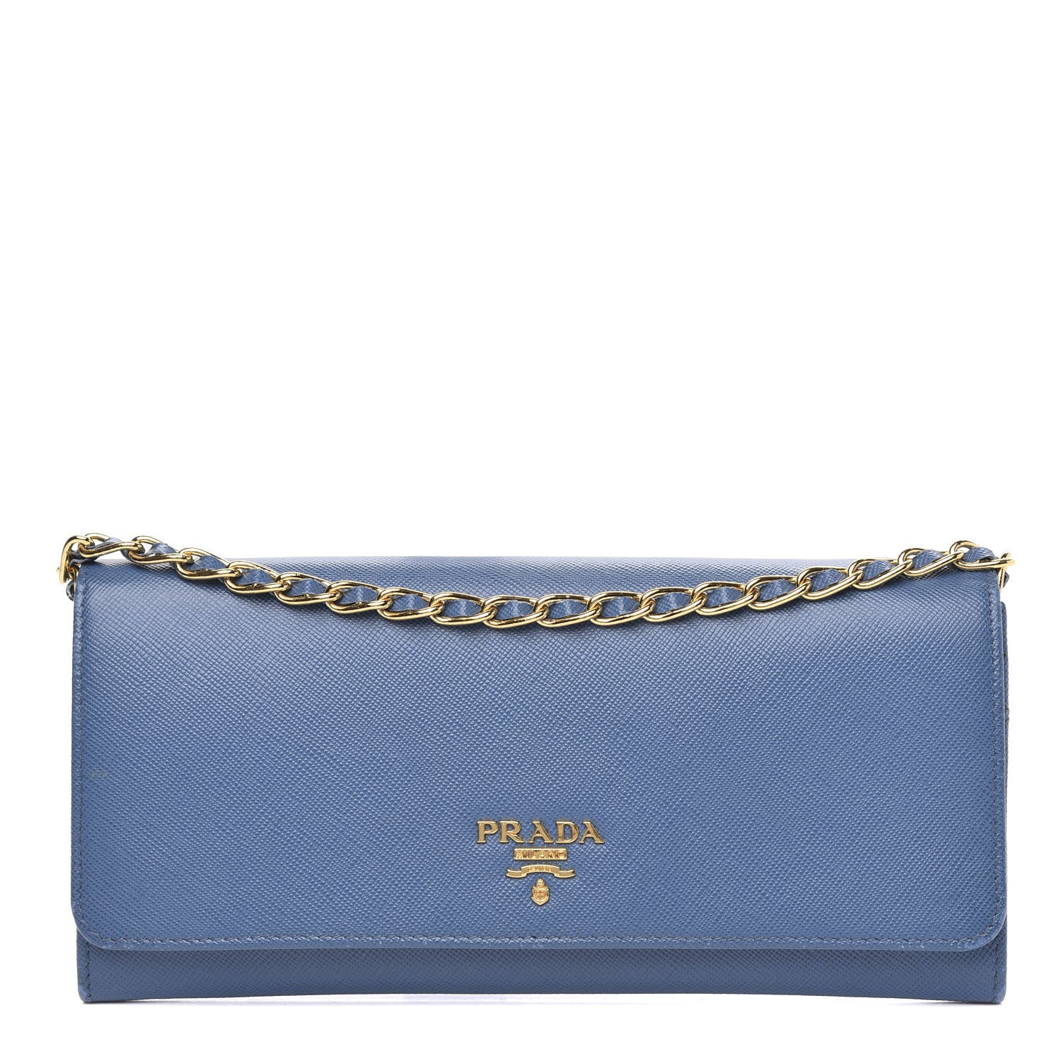 Prada Saffiano Metal Oro Chain Wallet Cobalto 1 of 11