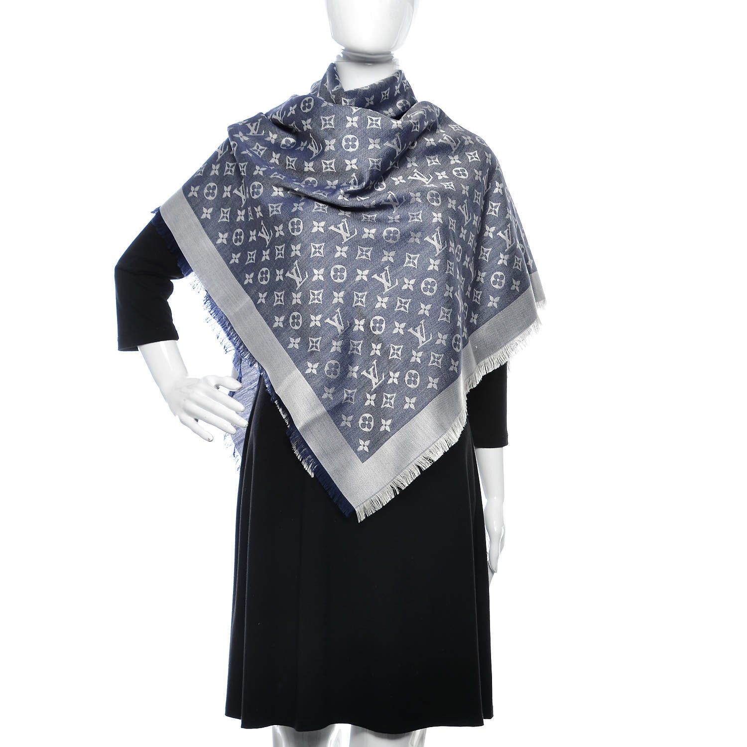 Louis Vuitton Wool Silk Monogram Denim Shawl Blue 2 of 4