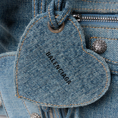 Balenciaga Washed Frayed Denim Crystal Neo Cagole City Handbag Blue 8 of 14