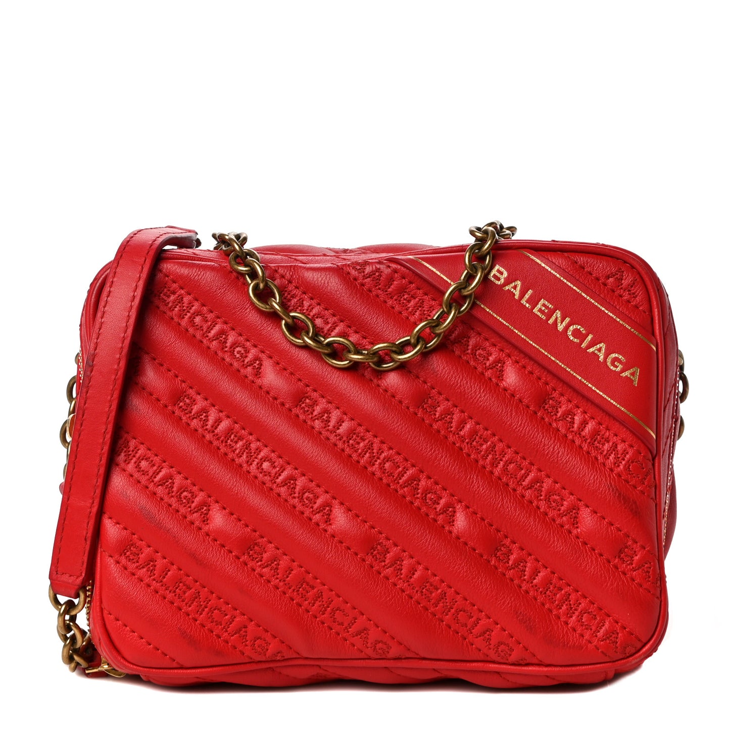 Calfskin Logo Matelasse Chain Strap Blanket Reporter XS Rouge Tango
