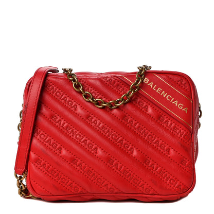 Balenciaga Calfskin Logo Matelasse Chain Strap Blanket Reporter XS Rouge Tango 1 of 19