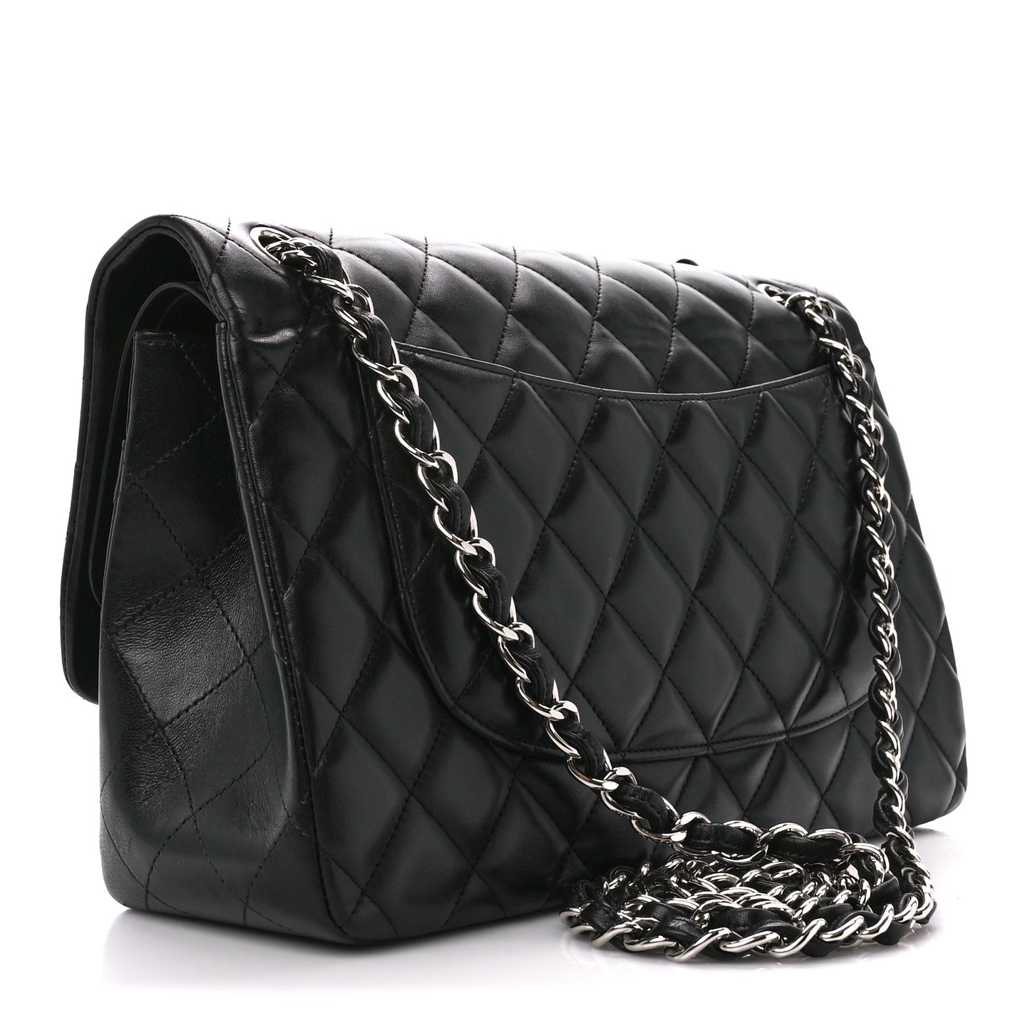 Lambskin Quilted Jumbo Double Flap Black
