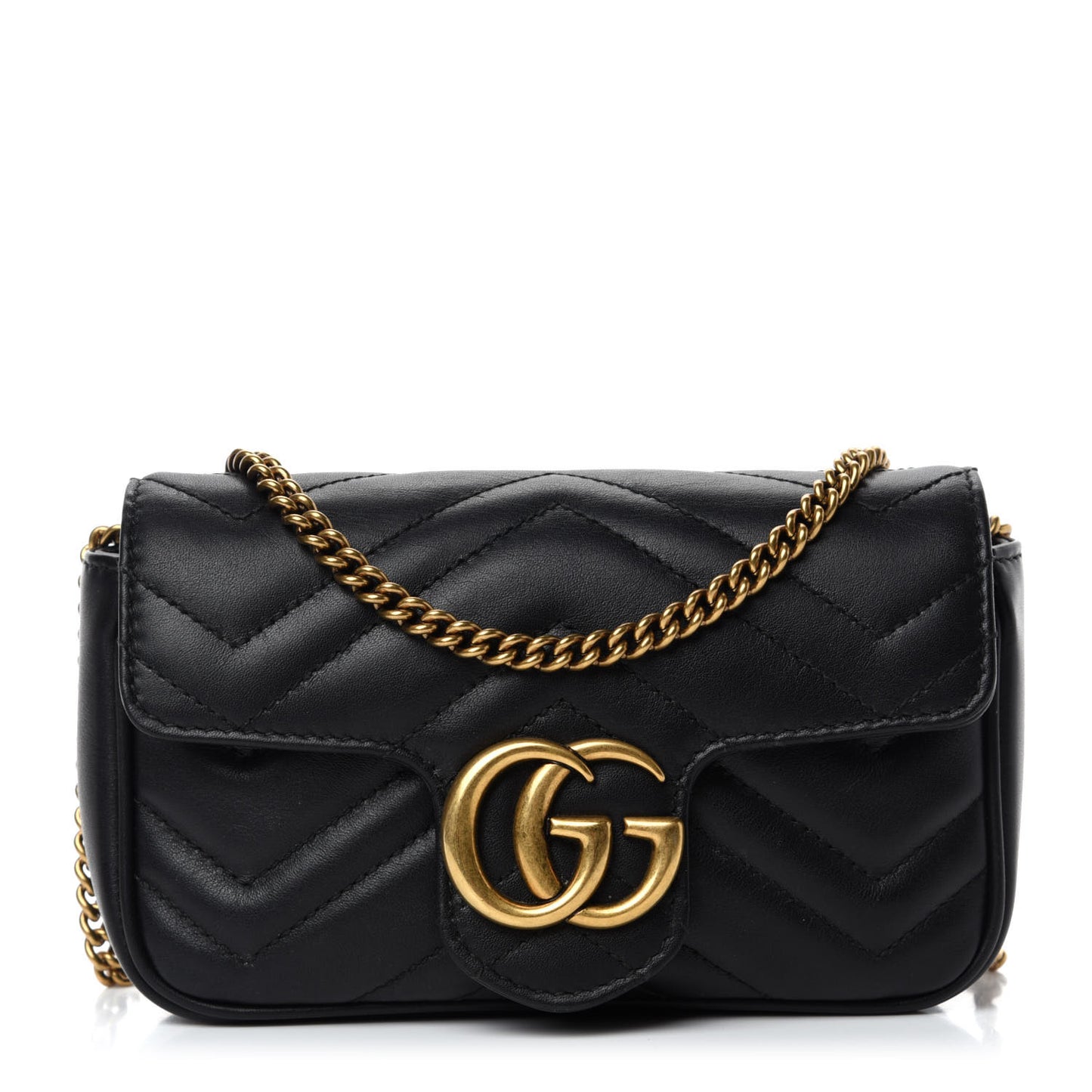 Calfskin Matelasse Super Mini GG Marmont Shoulder Bag Black