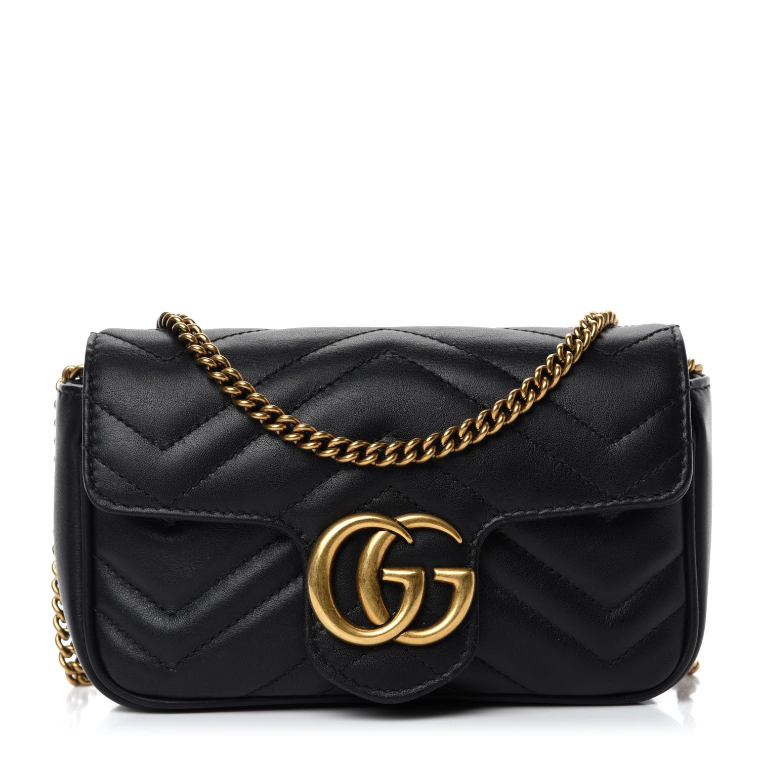 Gucci Calfskin Matelasse Super Mini GG Marmont Shoulder Bag Black 1 of 13