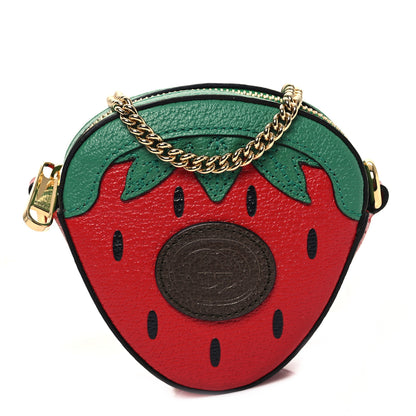 Gucci Textured Dollar Calfskin Retro Interlocking G Fruttini Strawberry Mini Crossbody Lobster Red Black New Acero 1 of 10