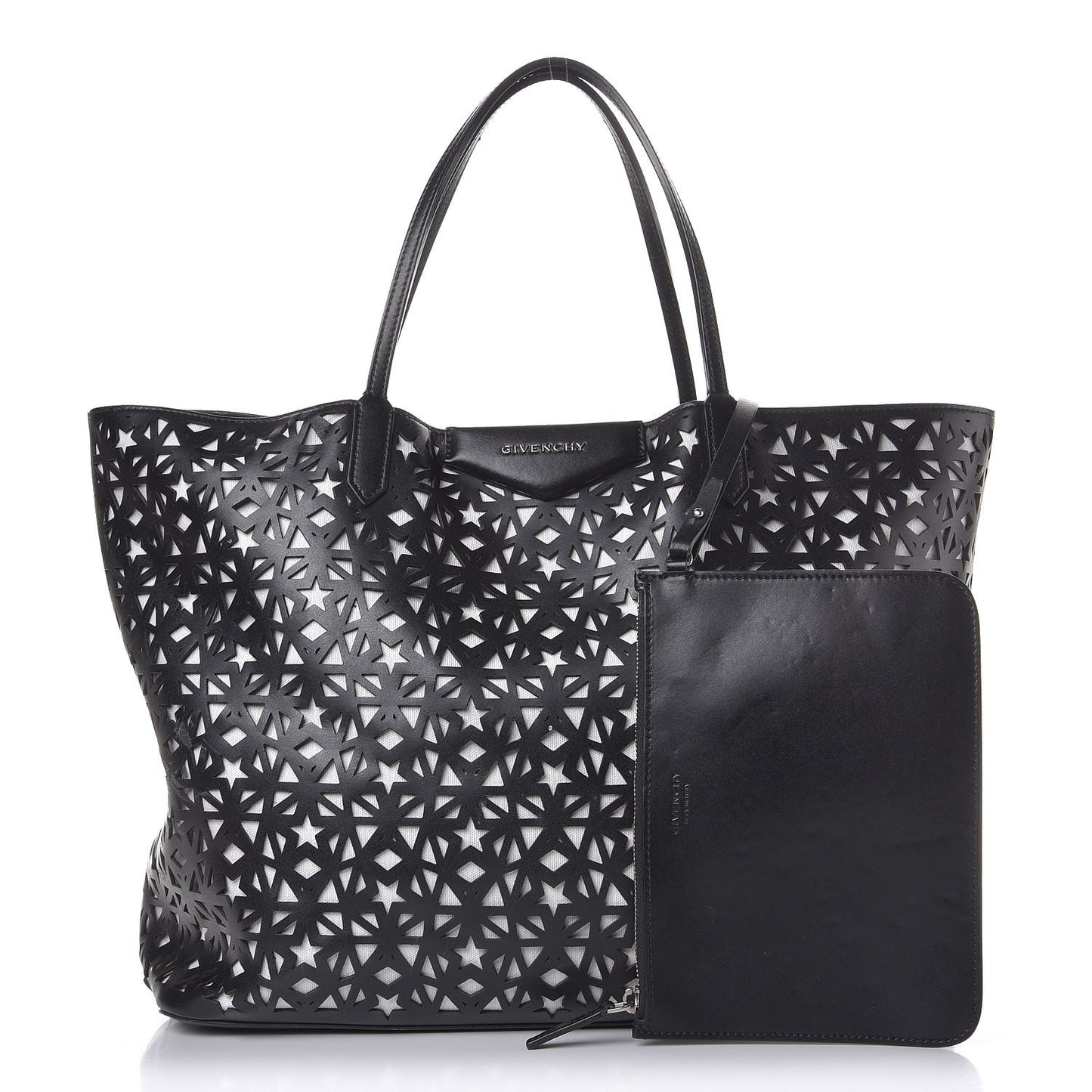 Calfskin Lazer Cut Large Antigona Tote Black White