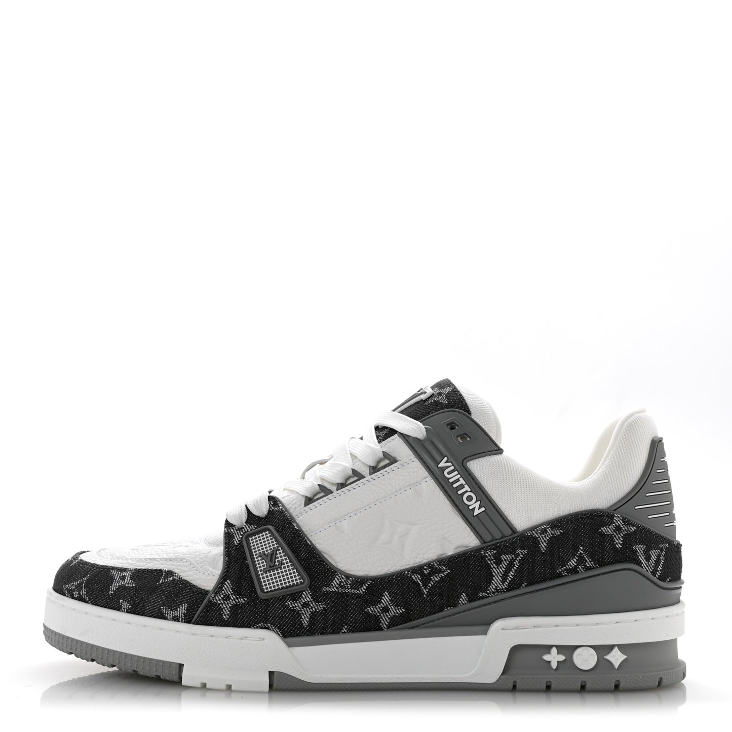 Calfskin Embossed Monogram Denim Mens LV Trainer Sneakers 10 Grey