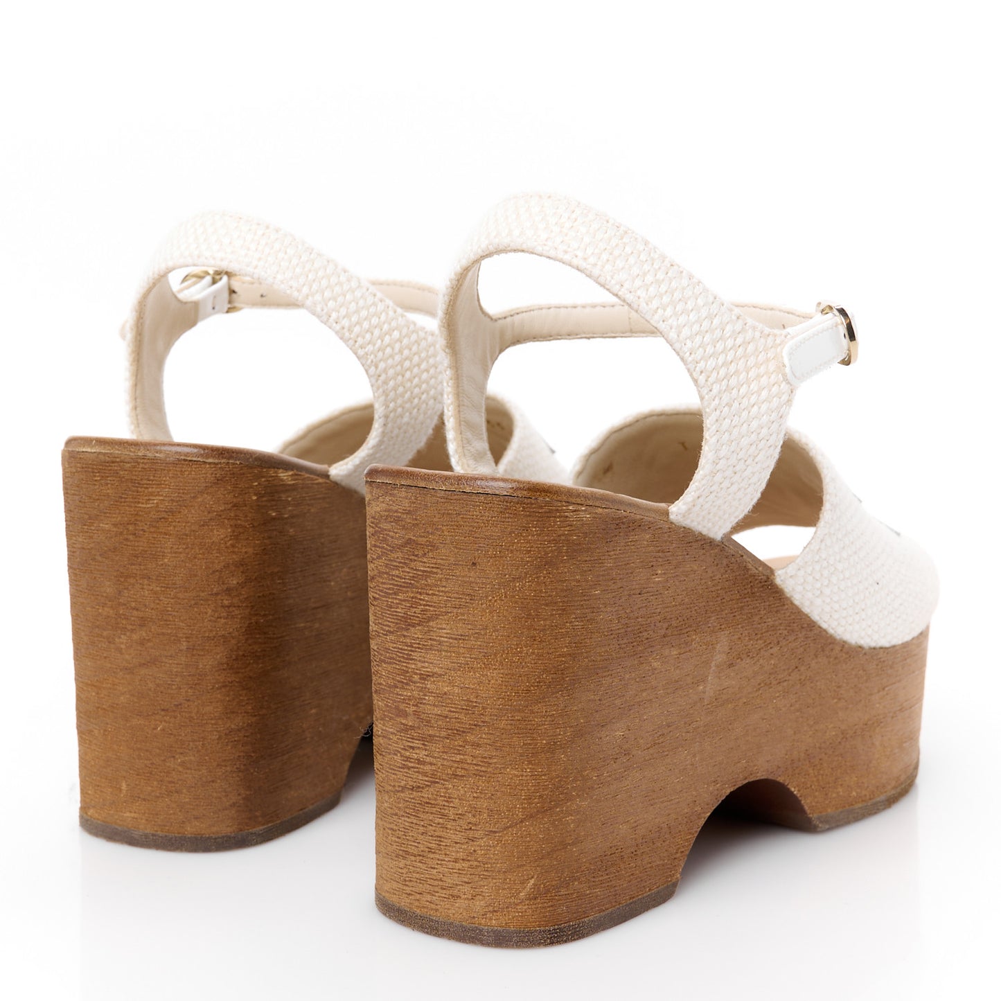 Fabric Patent Calfskin Platform Wedge Sandals 37 Ivory White