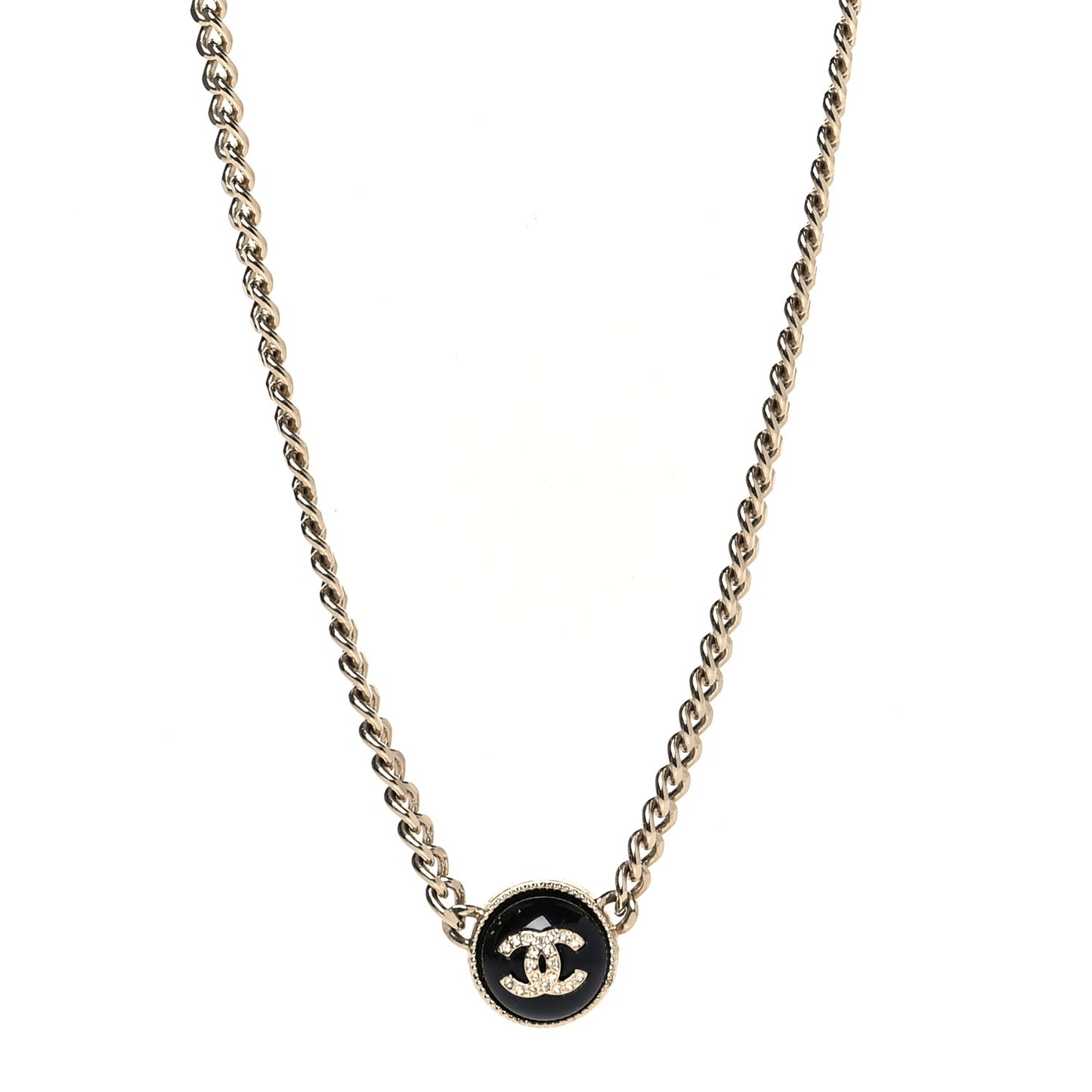 Crystal Resin CC Chain Link Short Necklace Black Gold