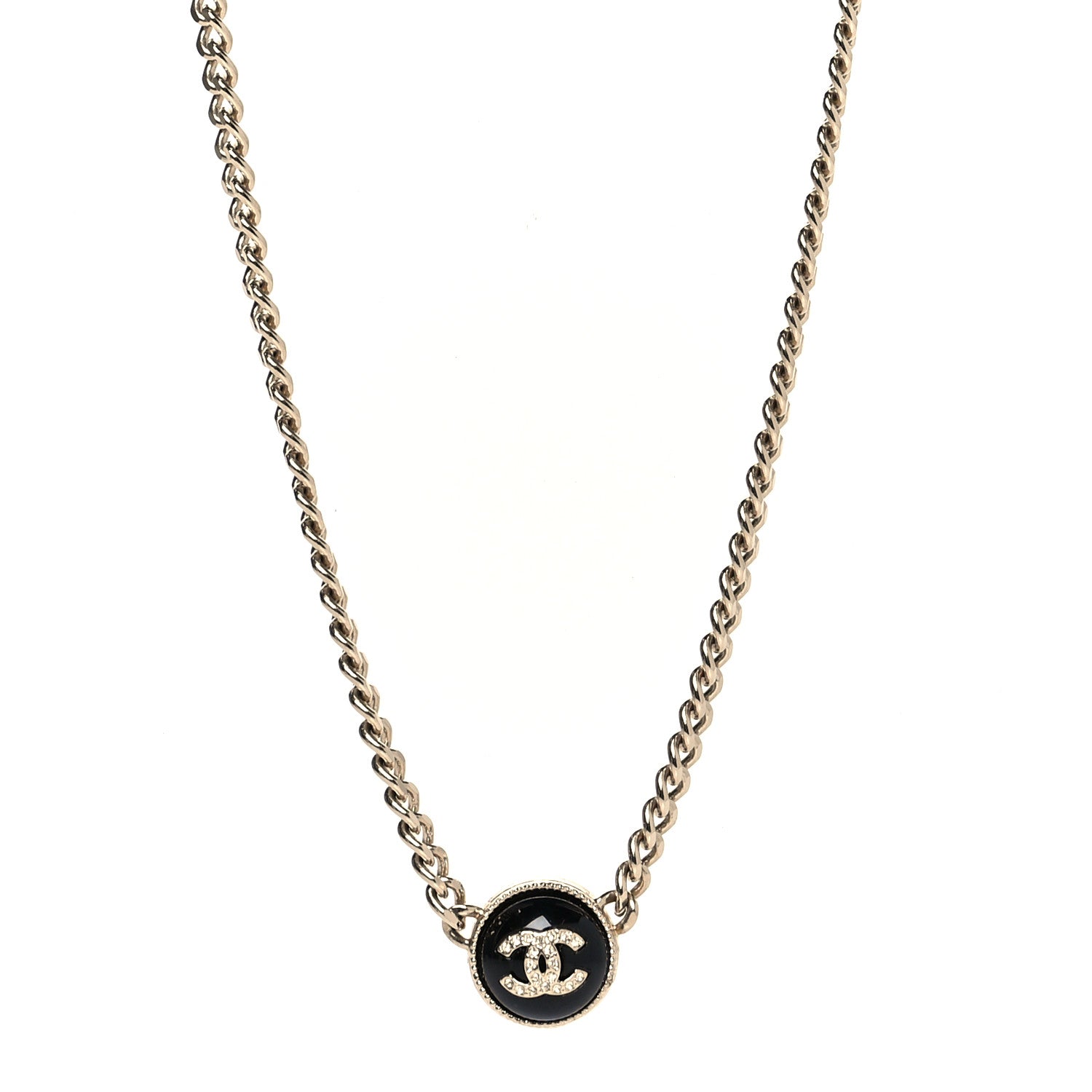 Chanel Crystal Resin CC Chain Link Short Necklace Black Gold 1 of 5
