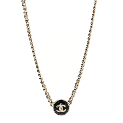 Chanel Crystal Resin CC Chain Link Short Necklace Black Gold 1 of 5
