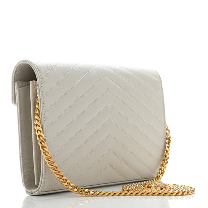 Saint Laurent Grain De Poudre Matelasse Chevron Monogram Chain Wallet White 3 of 6