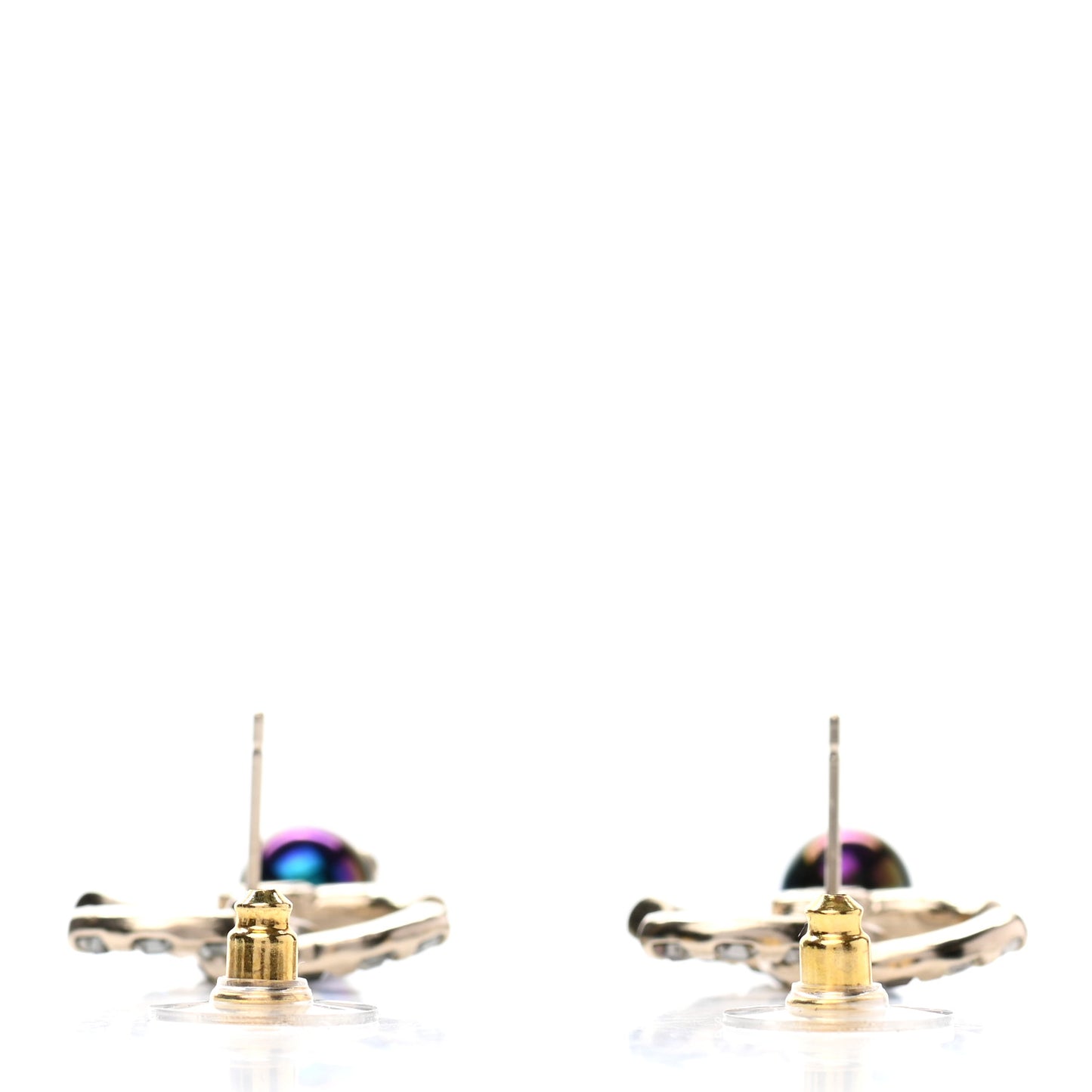 Metal Pearl Crystal CC Drop Earrings Gold Purple Gray