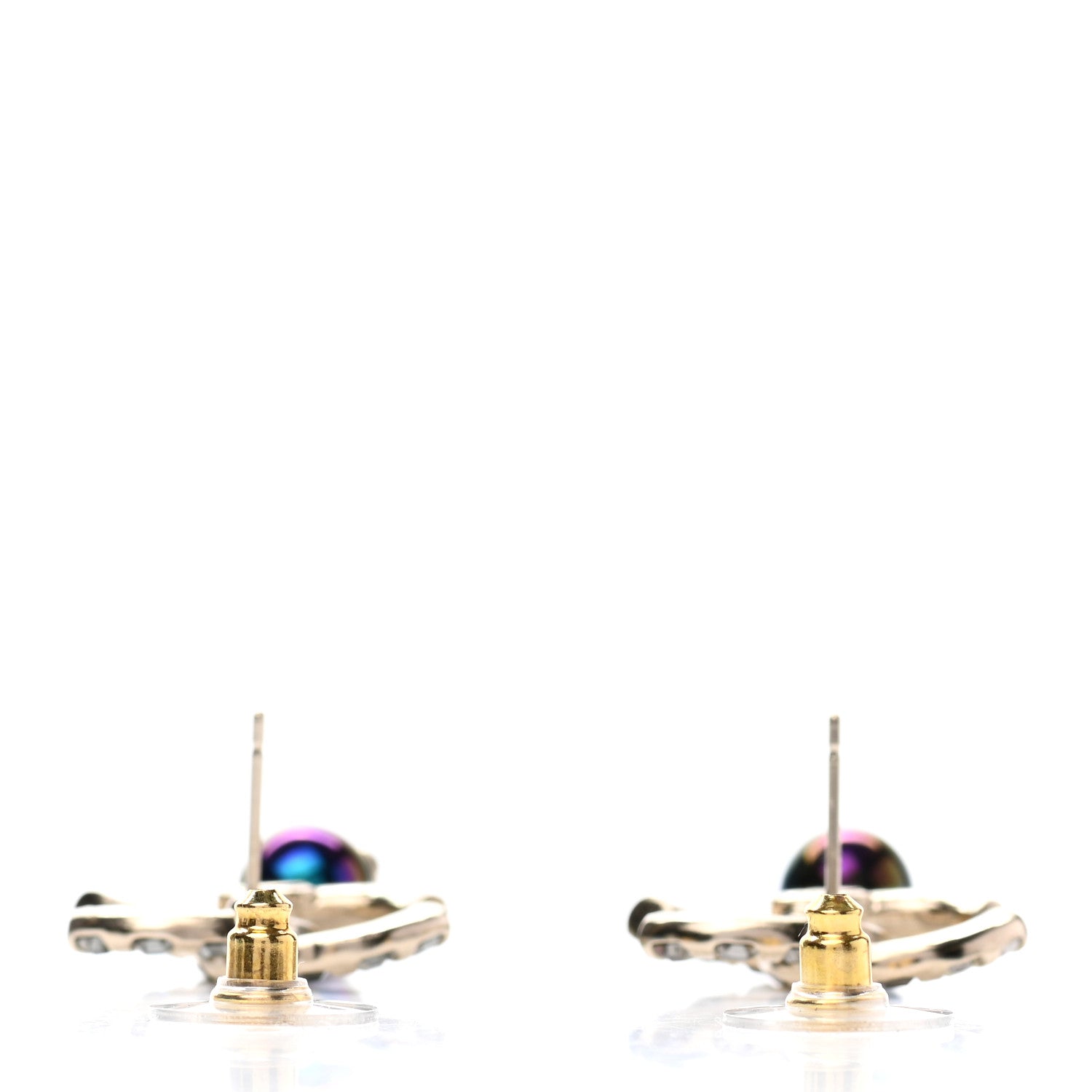Chanel Metal Pearl Crystal CC Drop Earrings Gold Purple Gray 3 of 4
