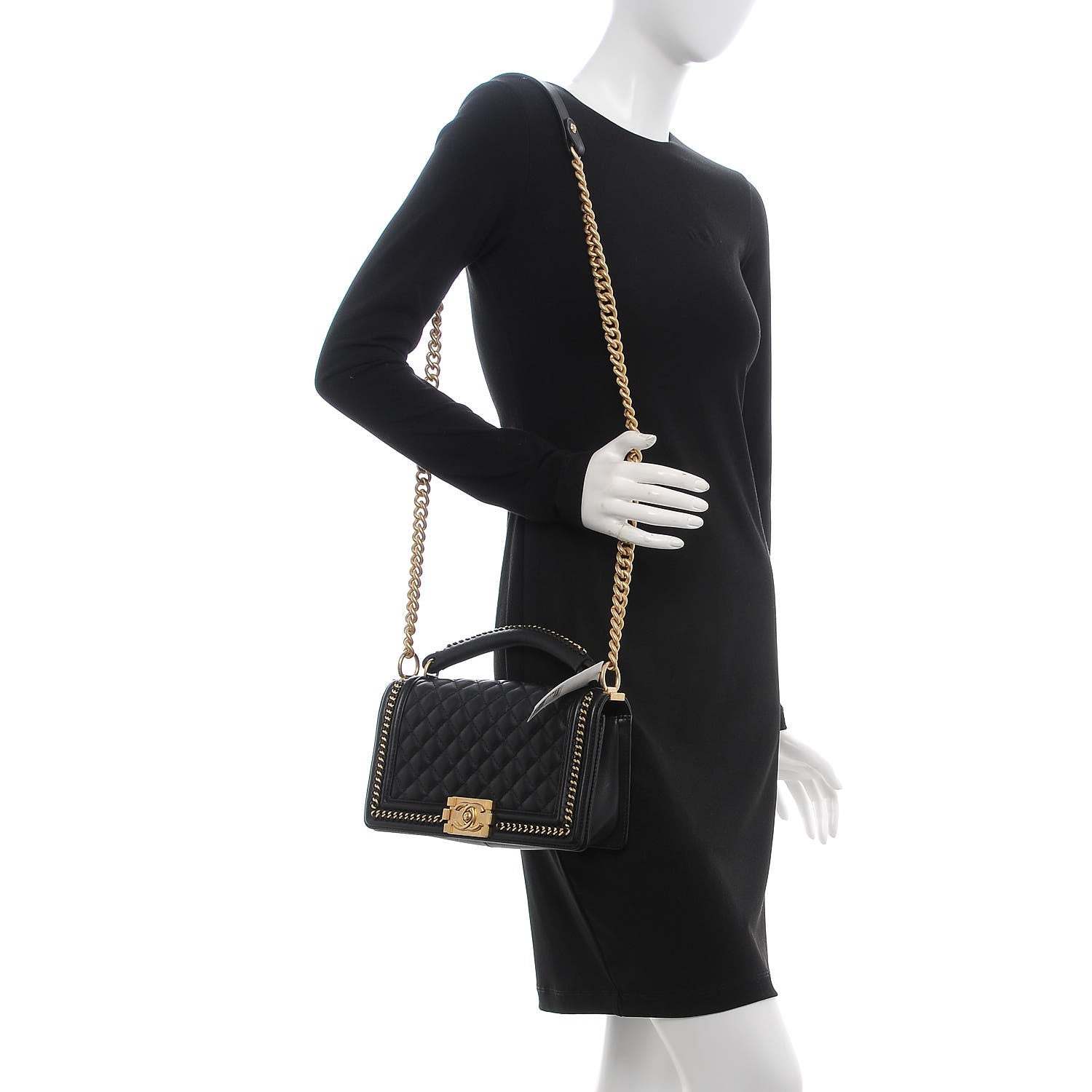 Chanel Calfskin Quilted Medium Boy Top Handle Flap Black 2 of 8