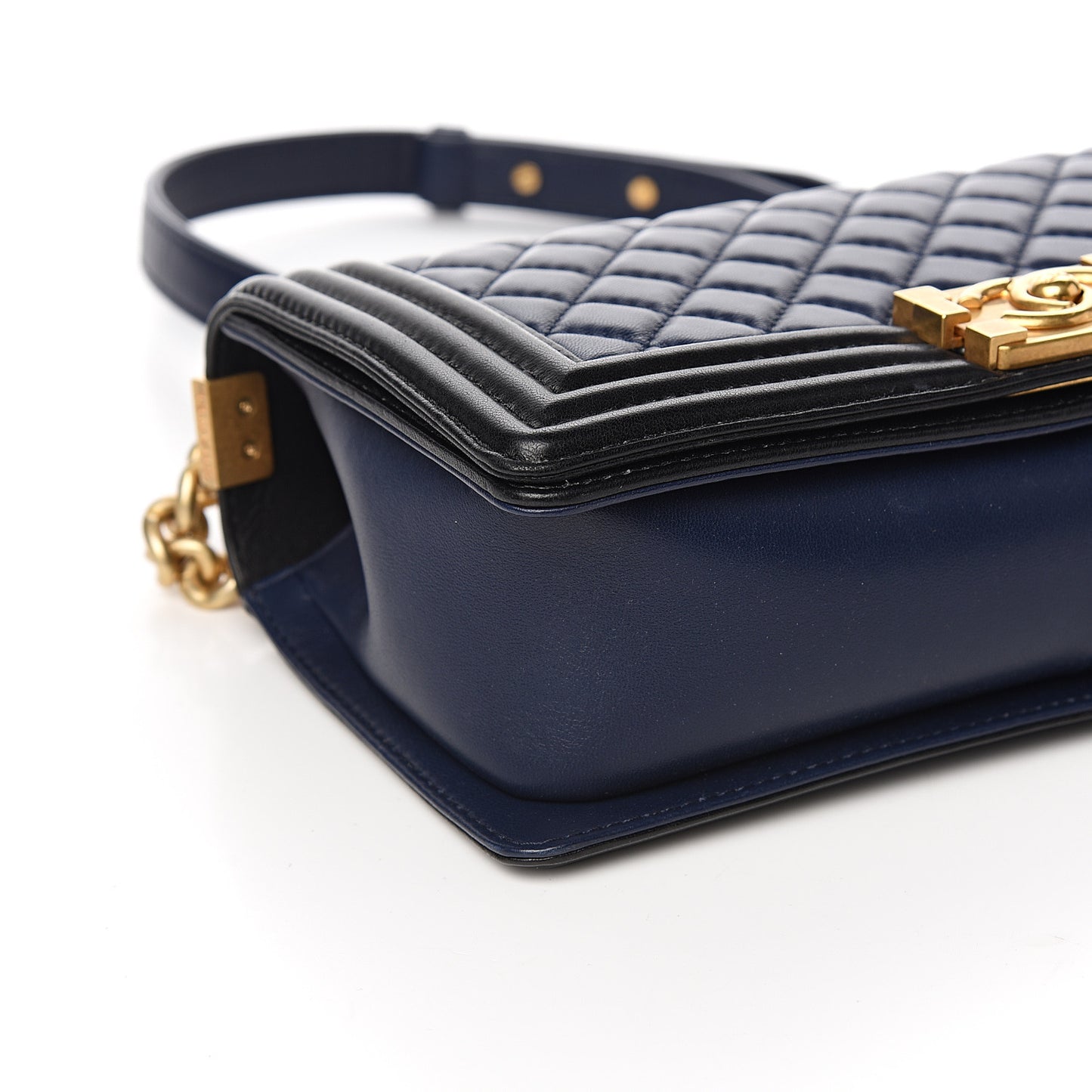 Lambskin Quilted Medium Boy Flap Black Blue