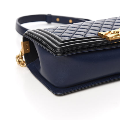 Chanel Lambskin Quilted Medium Boy Flap Black Blue 7 of 10