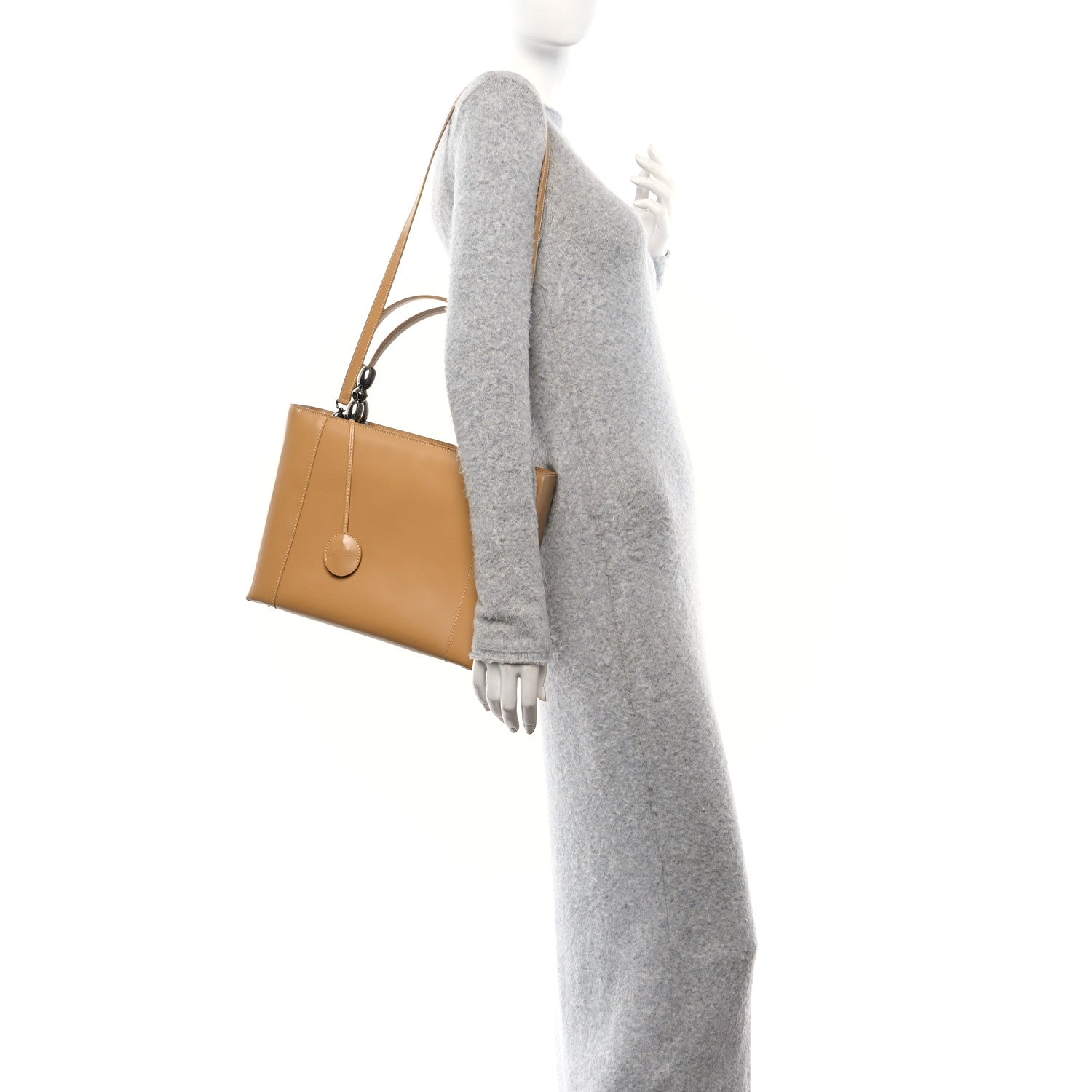 Christian Dior Patent Chrome Beaded Malice Tote Beige 2 of 10