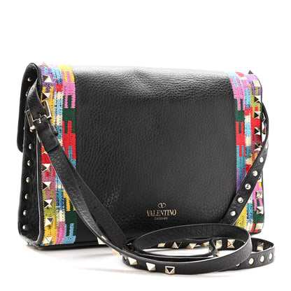 Valentino Garavani Pebbled Calfskin Embroidered Medium Rockstud Flip Lock Crossbody Bag Black 3 of 10