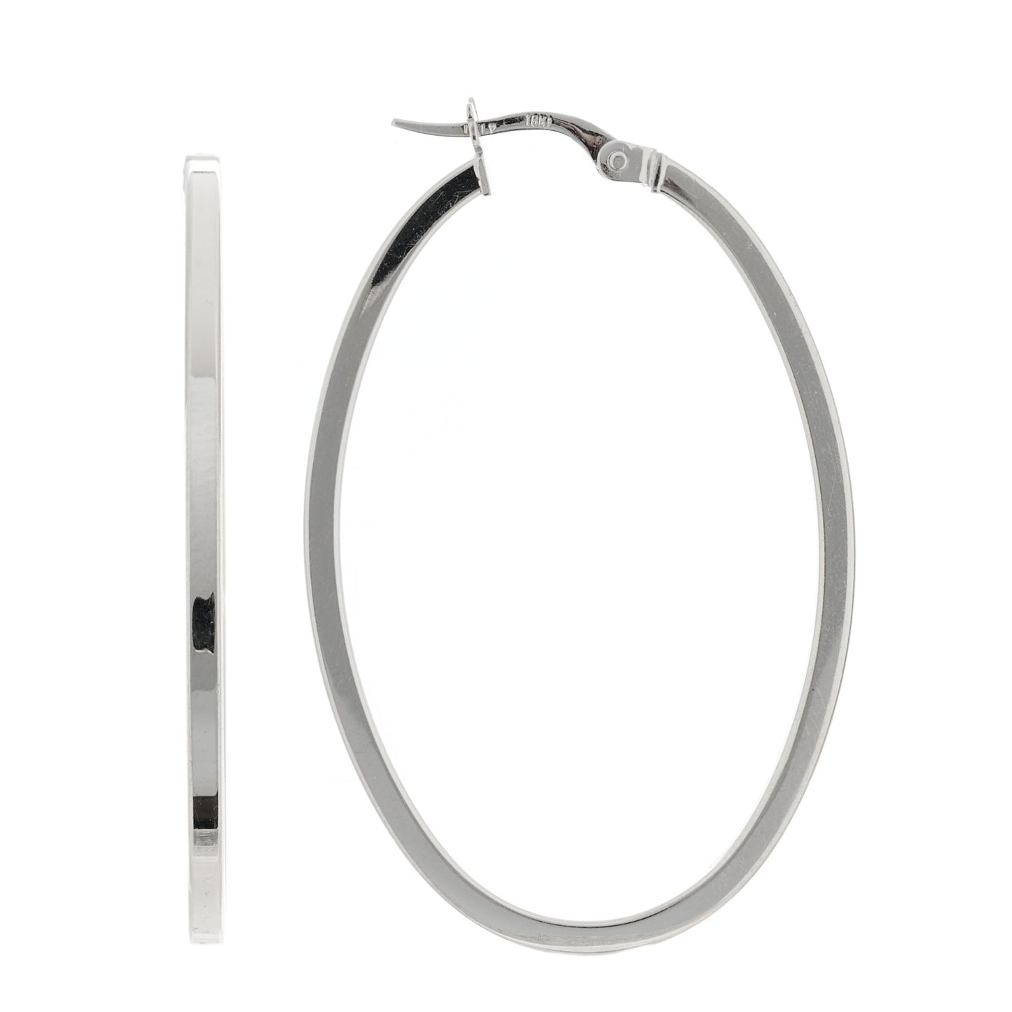 18K White Gold Oval Hoop Earrings