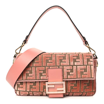 Fendi Velvet Jacquard Crystal FF Baguette Macaron 1 of 10
