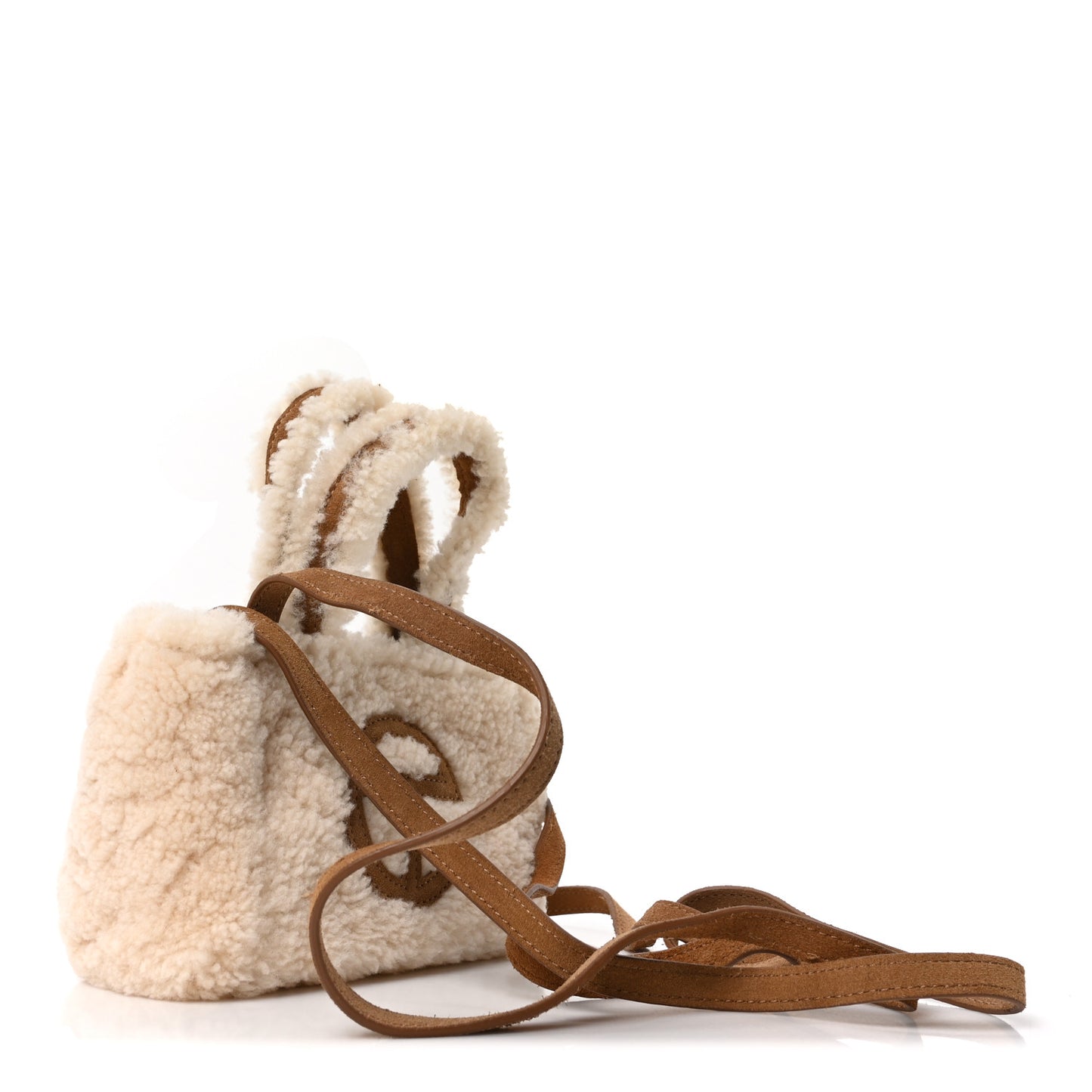 X UGG Suede Shearling Reverse Small Shopping Bag Natural
