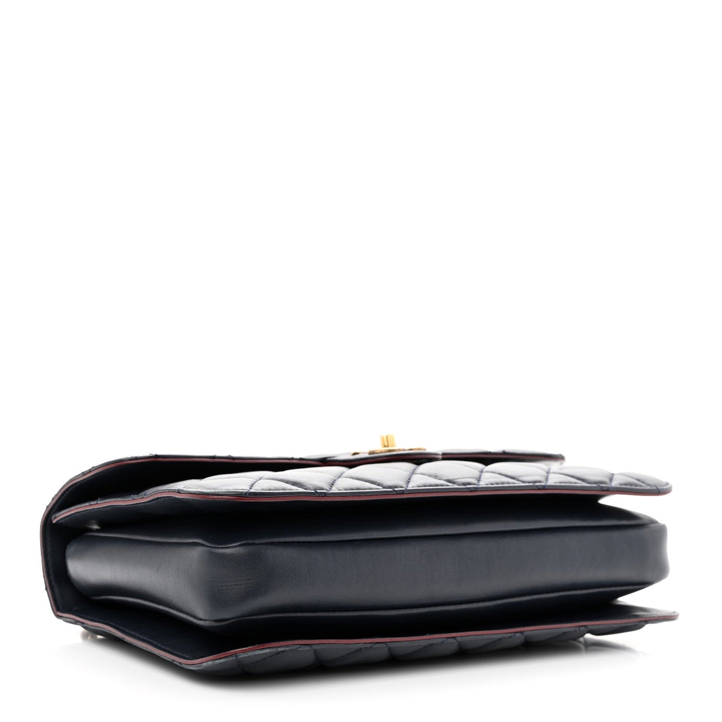 Calfskin Quilted Large Perfect Edge Flap Navy