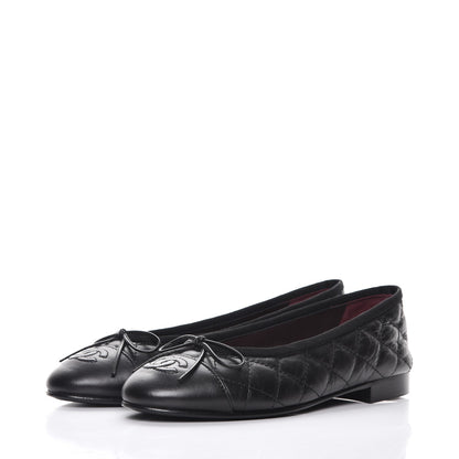 Chanel Aged Calfskin Quilted Cap Toe Ballerina Flats 35.5 Black 3 of 10