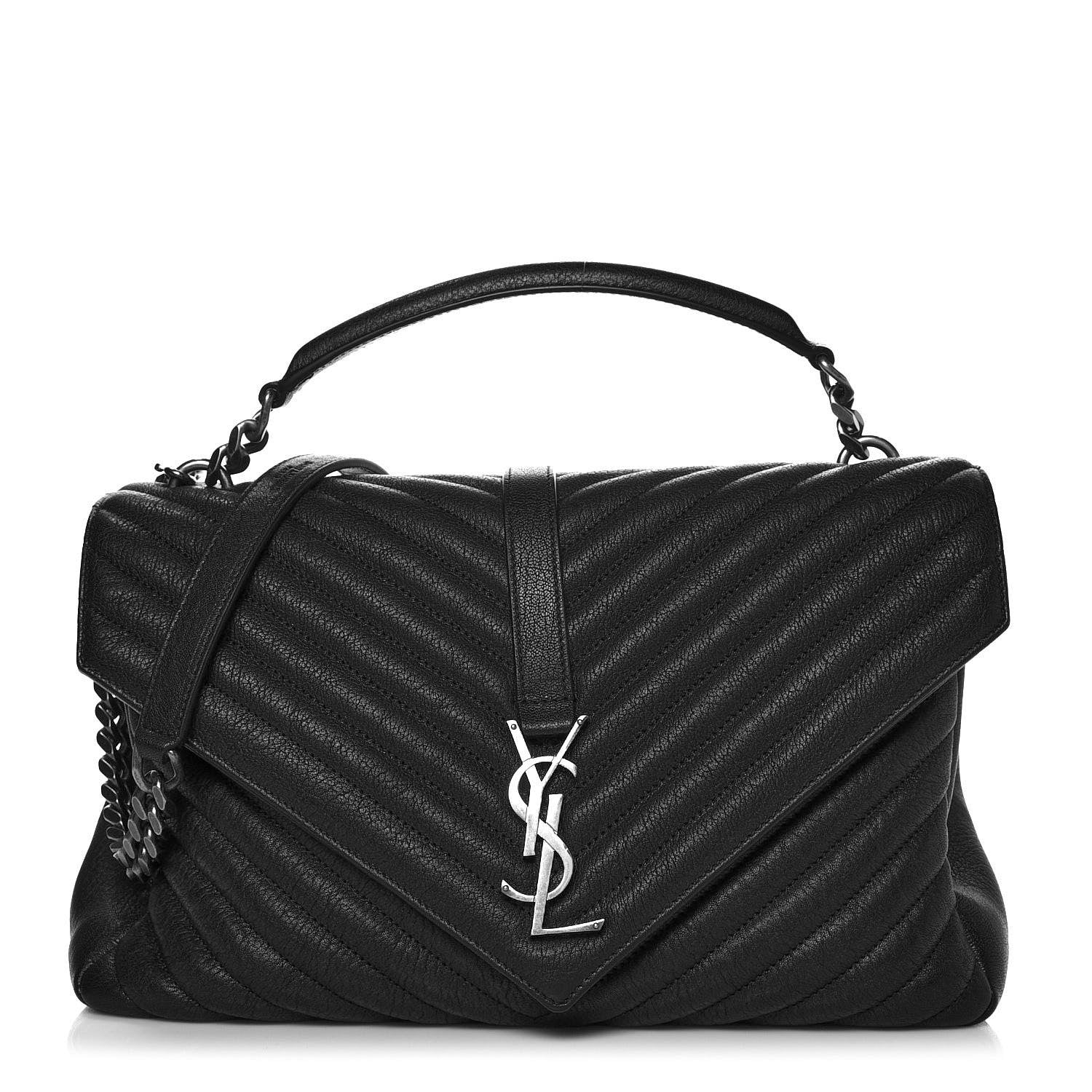 Saint Laurent Sheepskin Matelasse Chevron Monogram Large College Satchel Black 1 of 6