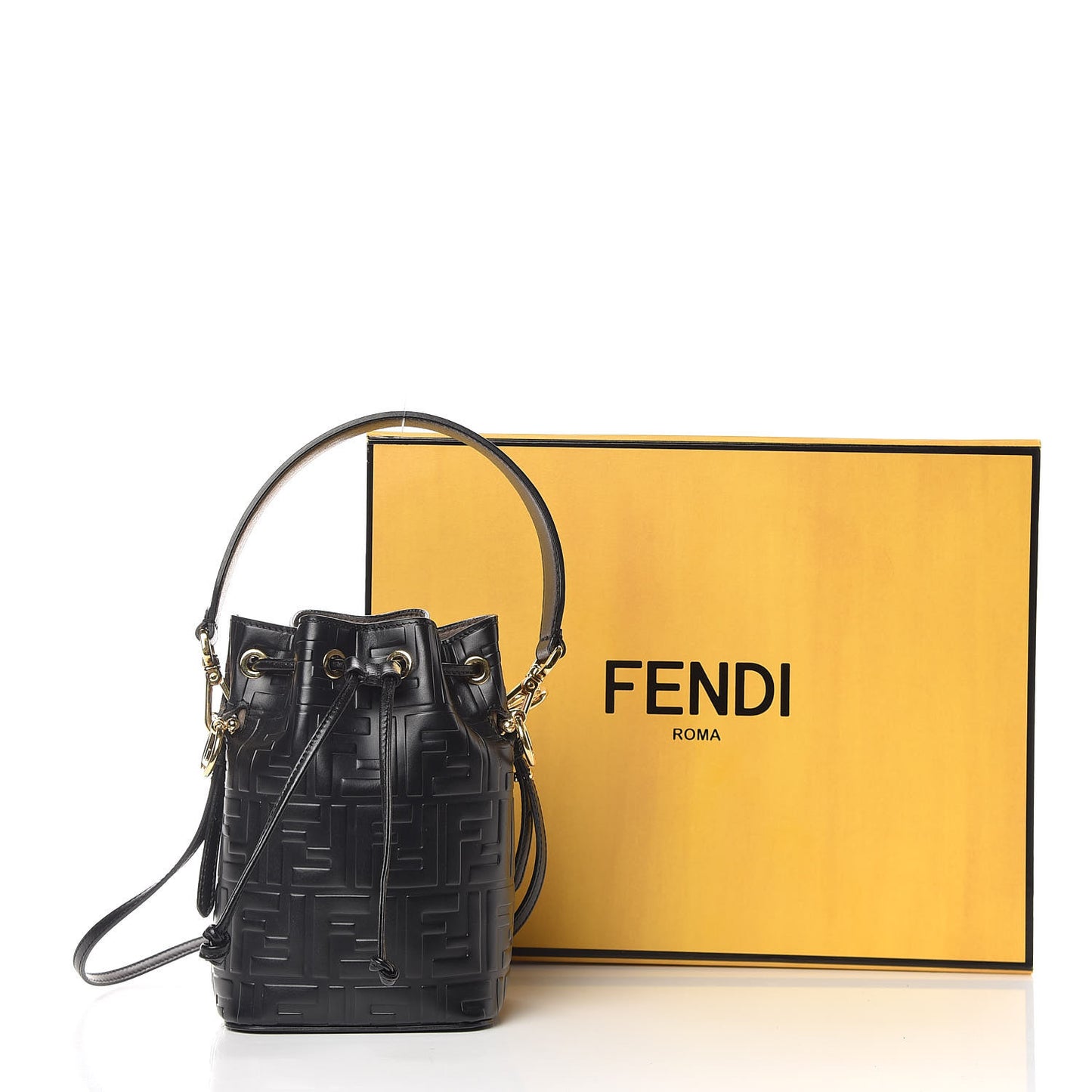 Vitello Liberty F is Fendi FF 1974 Embossed Mini Mon Tresor Bucket Bag Black